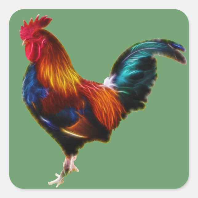 Fractalius Leghorn Rooster Quadratischer Aufkleber (Vorderseite)