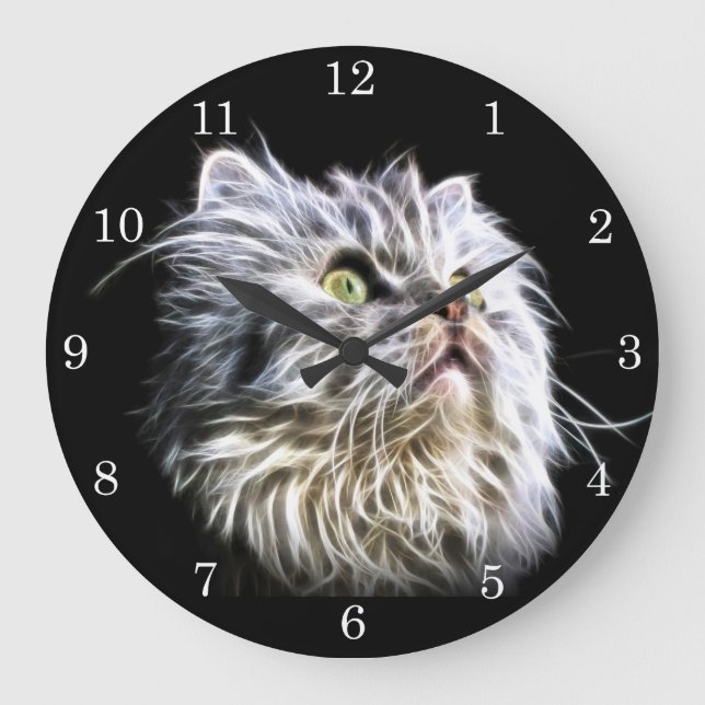 Fractalius Persisches Katzengesicht Große Wanduhr (Vorderseite)
