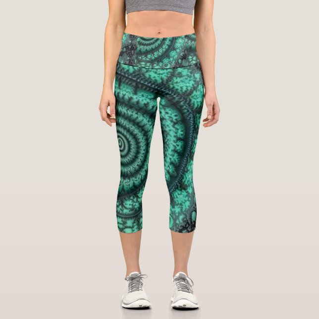 Fractated Malachite Spiralspirale Capri Leggings (Vorderseite)