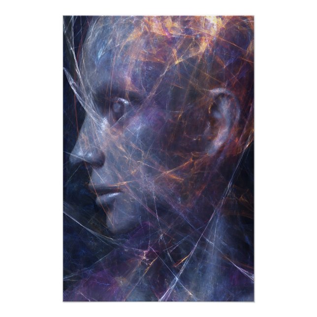 Fractured Face Neon Threads Cosmic Portrait Poster (Vorderseite)