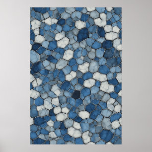 Fractured Honeycomb: Blaues, gekracktes Fliesenmus Poster