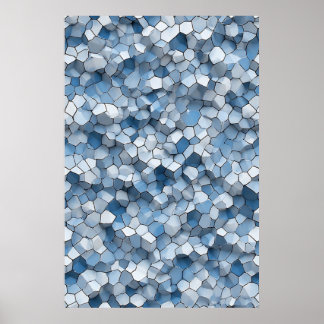 Fractured Honeycomb: Blue Cracked Tile Geometric Poster