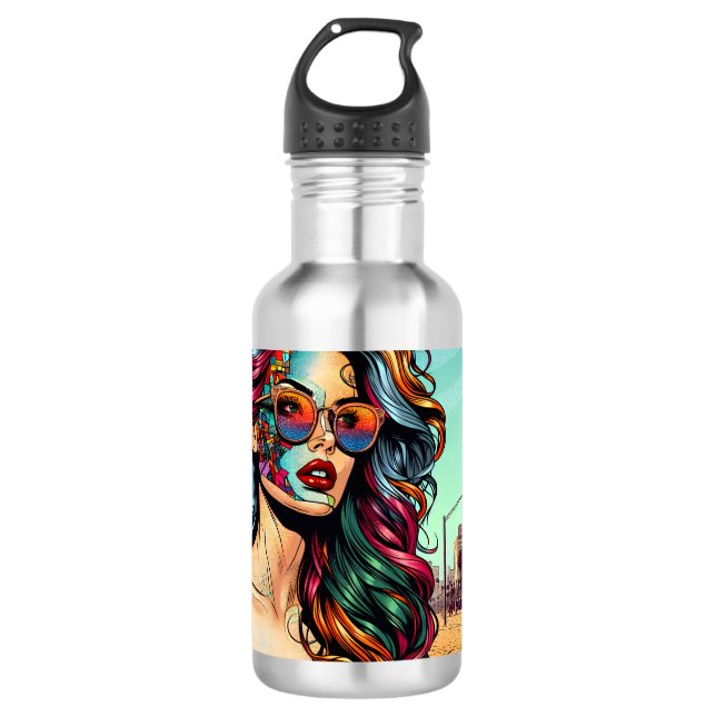 Fracturing Art | Abstrakte Frau am Strand Edelstahlflasche (Vorderseite)