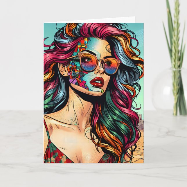 Fracturing Art | Abstrakte Frau am Strand Karte (Vorderseite)