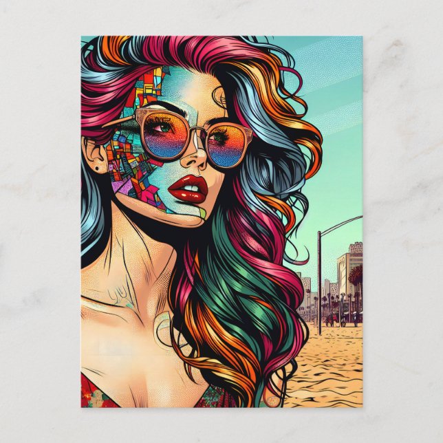 Fracturing Art | Abstrakte Frau am Strand Postkarte (Vorderseite)