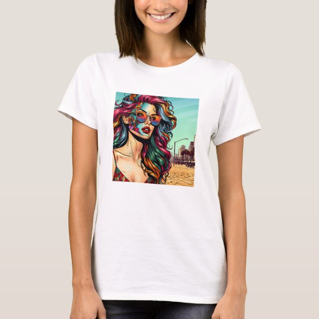 Fracturing Art | Abstrakte Frau am Strand T-Shirt (Vorderseite)