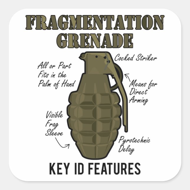 Frag-Grenade-ID-Features Quadratischer Aufkleber (Vorderseite)
