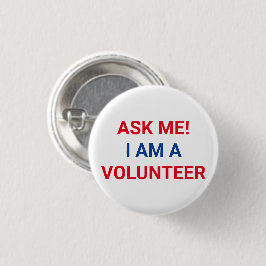 Frag Me Ich bin ein Volunteer rot und blau Button