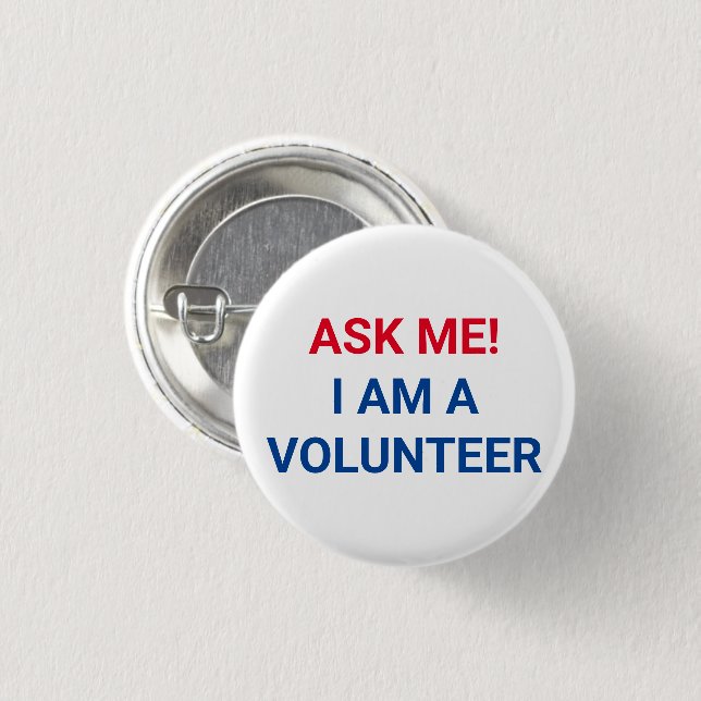 Frag Me Ich bin ein Volunteer rot und blau Button (Vorne & Hinten)