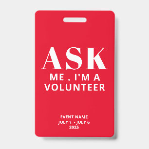 Frag Me Red Volunteer Abzeichen Ausweis