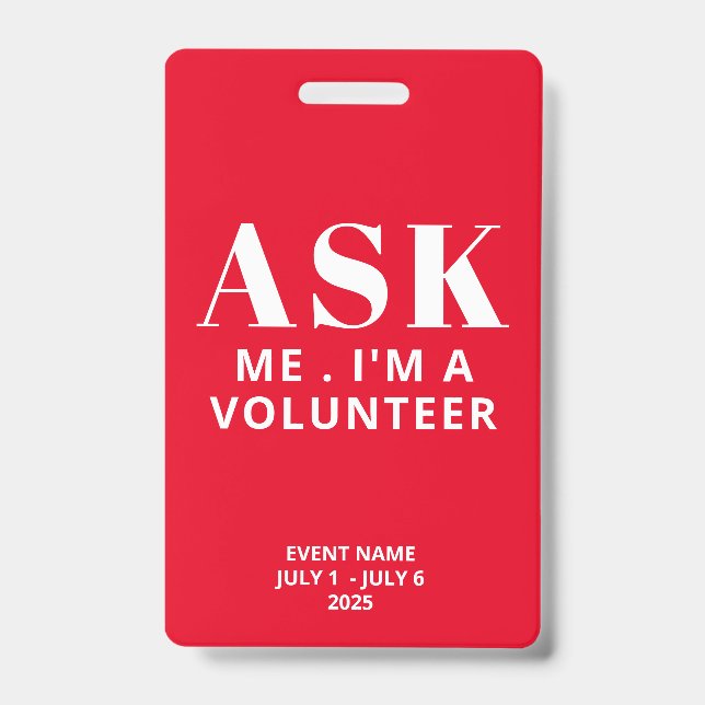 Frag Me Red Volunteer Abzeichen Ausweis (Vorderseite)
