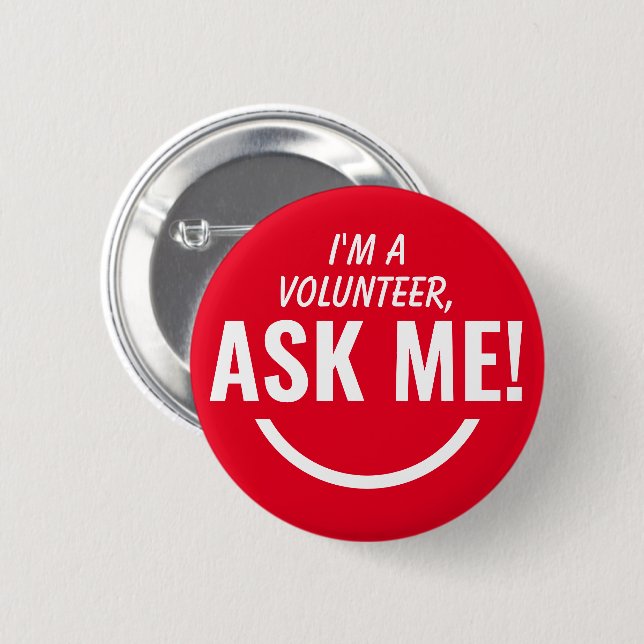 Frag Me Red Volunteer Abzeichen Pinback Button (Vorne & Hinten)