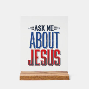Frag mich über Jesus Vintage-Christliches-Shirt-De Acrylschild