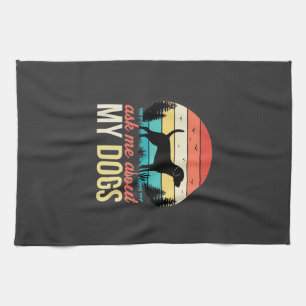 Frag mich über meine Hunde Retro-Sonnenuntergang_1 Geschirrtuch