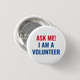 Frag mir, ich bin ein Volunteer, rot-blauer Text Button