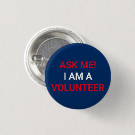 Frag mir Ich bin ein Volunteer rot und blau der Ma Button