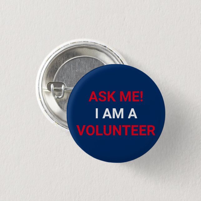 Frag mir Ich bin ein Volunteer rot und blau der Ma Button (Vorne & Hinten)