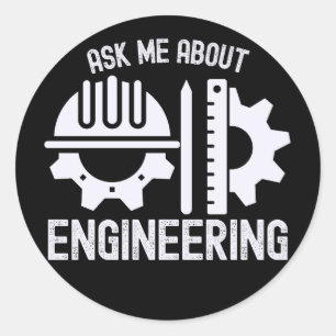 Frag mir über Engineering Runder Aufkleber
