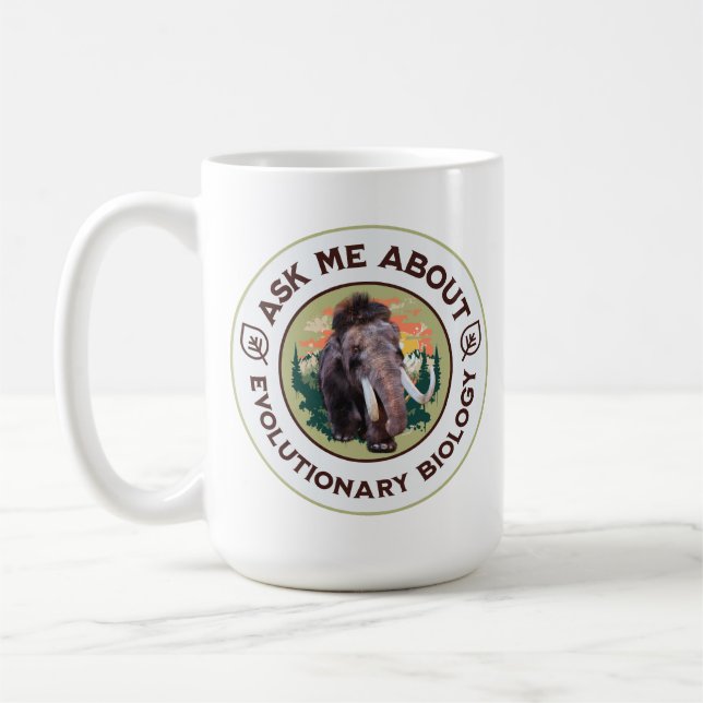 Frag mir über Evolutionsbiologie Wooly Mammoth Kaffeetasse (Links)