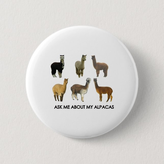 Frag mir über meine Alpakas Button (Vorderseite)