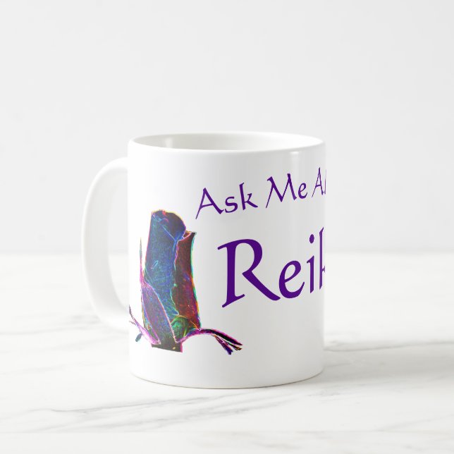 Frag mir über Reiki Kaffeetasse (Vorderseite Links)