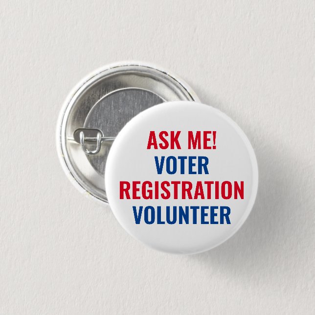 Frag mir Wählerregistrierung Freiwilliger rot blau Button (Vorne & Hinten)