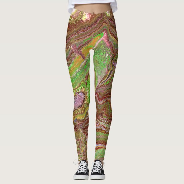 Fragen 1 Wilde Grüne Marone Leggings (Vorderseite)