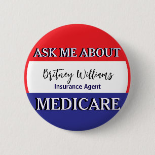 Fragen Sie mich über Medicare Rot Weiß Blau Button