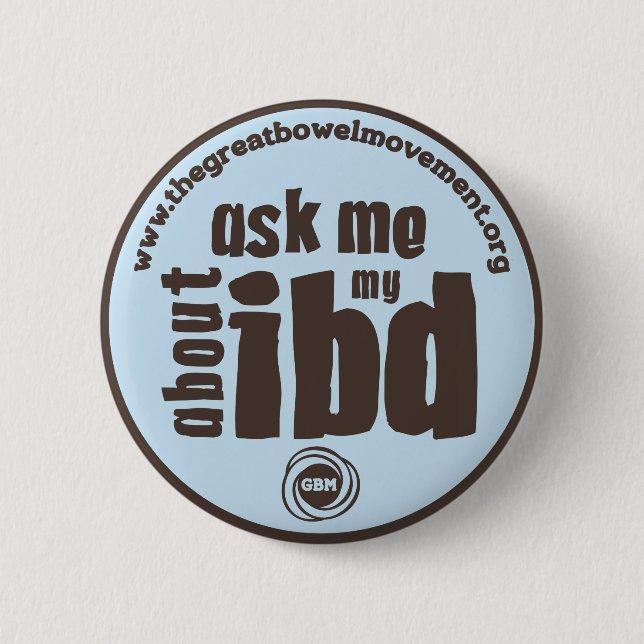 Fragen Sie mich über meinen IBD Knopf - Blau Button (Vorderseite)