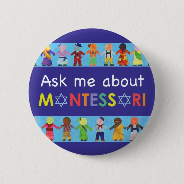 Fragen Sie mir über jüdischen MONTESSORI 2,25" Button (Vorderseite)