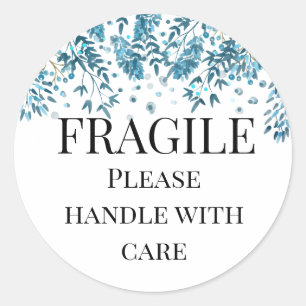 Fragil bitte mit vorsichtigem Blau/aquamarinen Flo Runder Aufkleber
