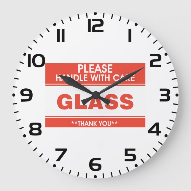Fragile Glass Handle With Care Warning Große Wanduhr (Vorderseite)