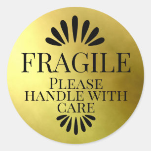 Fragile Gold bitte vorsichtig behandeln Runder Aufkleber
