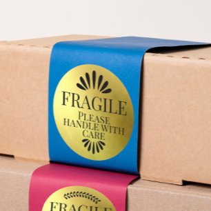 Fragile Gold bitte vorsichtig behandeln Runder Aufkleber