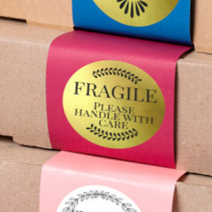 Fragile Gold bitte vorsichtig behandeln Runder Aufkleber