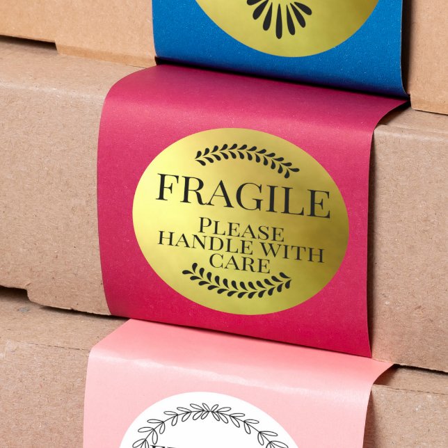 Fragile Gold bitte vorsichtig behandeln Runder Aufkleber (Von Creator hochgeladen)