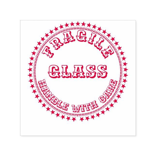 Fragile Handhabung mit Pflege GLASS Warnrunde rot Permastempel (Design)