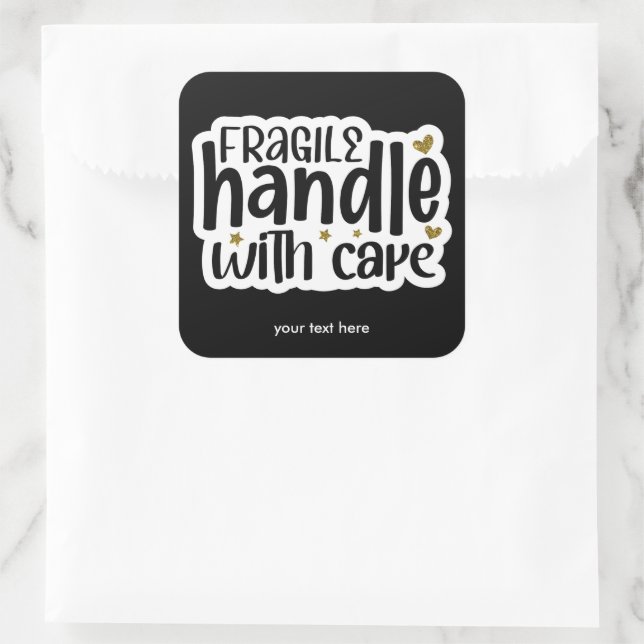 Fragile Handhabung mit Pflegeaufkleber Quadratischer Aufkleber (Tasche)
