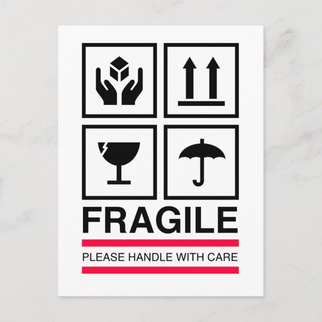 Fragile Handhabung mit sorgfältigem Grafikdesign Postkarte (Vorderseite)