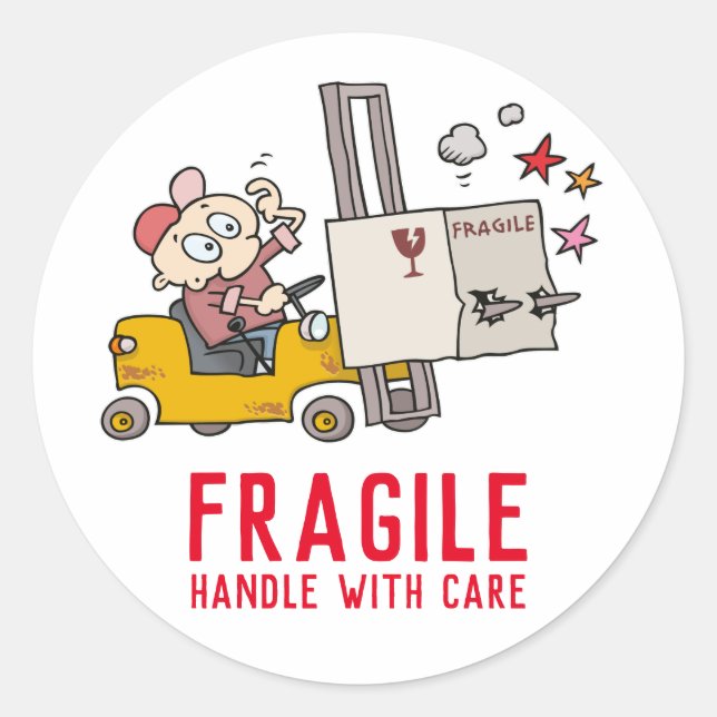 Fragile Handhabung mit vorsichtigem Cartoon für de Runder Aufkleber (Vorderseite)