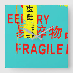 FRAGILE Markings - COOL Asian Characters Quadratische Wanduhr