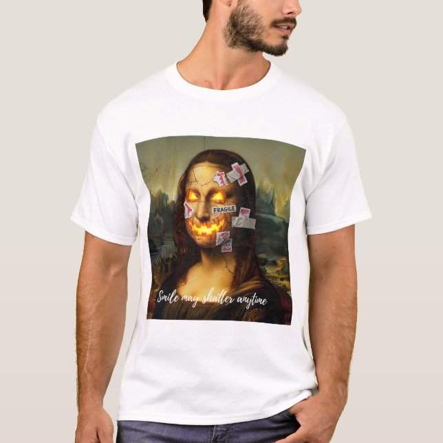 Fragile Meme Art - Mona Lisa Pumpkin Smile Parody T-Shirt (Vorderseite)