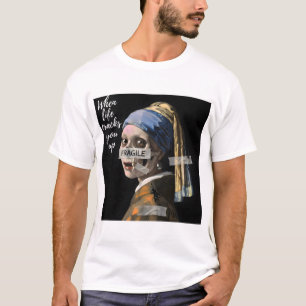 Fragile Parody Meme - Cracked Pearl Earring Skelet T-Shirt