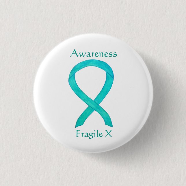 Fragile X Aquamarin Awareness Custom Ribbon Button (Vorderseite)