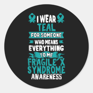 Fragile X Syndrom T Shirt Aquamarin Awareness Ribb Runder Aufkleber