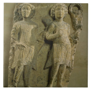 Fragment einer Flachreliefplakette, die zwei Fliese