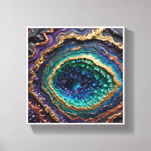 Fragmentiertes Impasto-Porträt mit grünem Auge und Leinwanddruck