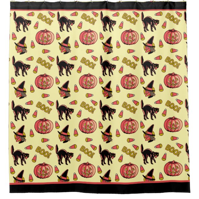 Fraidy Cat Retro Halloween Duschvorhang (Vorderseite)