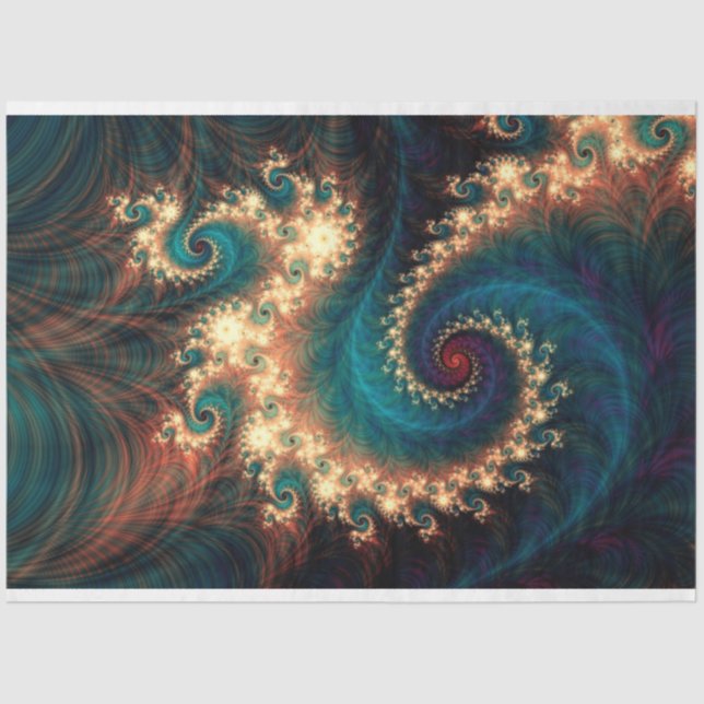 Fraktal Aquamarin Fantasy Spiral Abstrakt 26 Decou Seidenpapier (Vorderseite)
