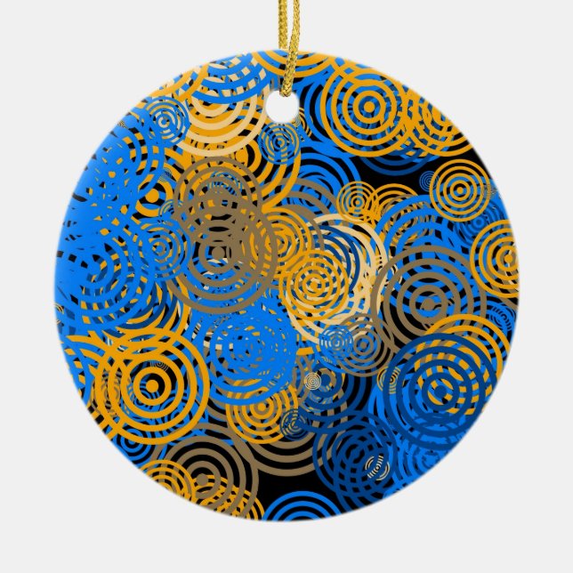 Fraktal Art Blue Geometric Circles Swirl Mandala Keramik Ornament (Vorne)